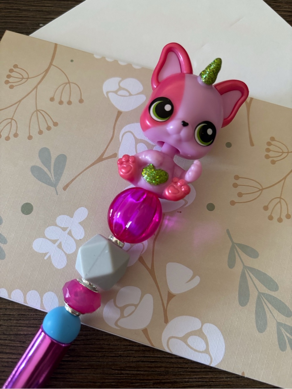 Pink Unicorn Cat handmade Beaded Pen